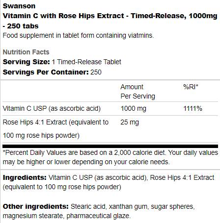 Vremenski otpuštanje vitamina C 1000 mg | S ružičastim bokovima 250 boca