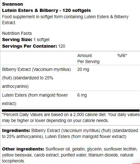 Lutein Esters i Bilberry 120 Softgels