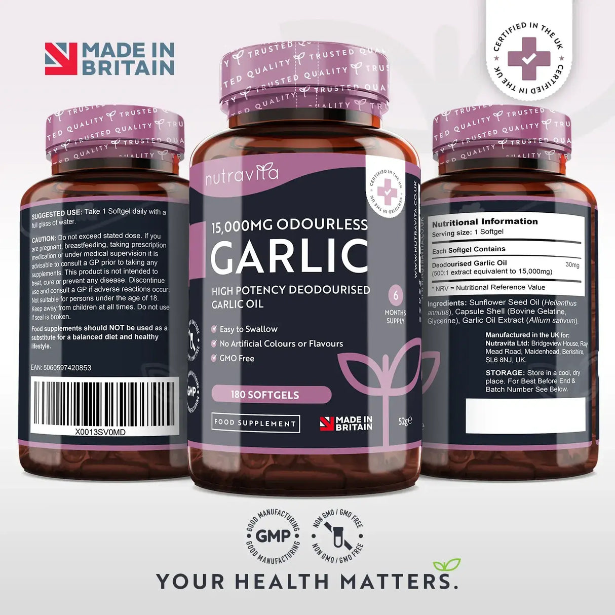 Češnjak (bez mirisa) 15000 mg (12-18% alicina) - 180 mekih kapsula