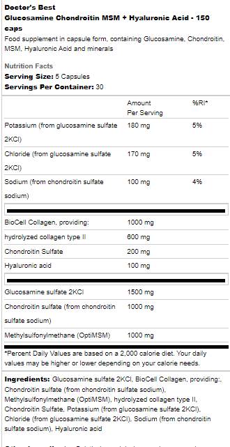 Glukozamin Chondroitin MSM | S hijaluronskom kiselinom - 150 kapsula