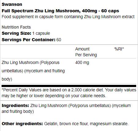 Puni spektar Zhu Ling gljiva 400 mg 60 kapsula