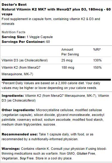 Najbolji prirodni vitamin K2 MK-7 180 MCG | Plus D -3 - 60 kapsula