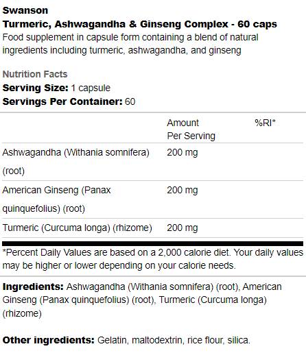 Kurkuma, Ashwagandha i Ginseng kompleks 60 kapsula