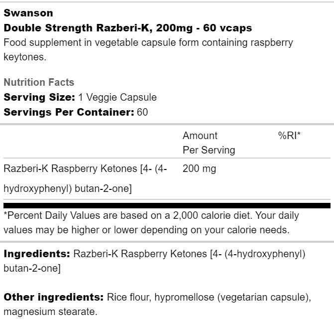 Razberi - k 200 mg | Dvostruka čvrstoća ketona od maline - 60 kapsula