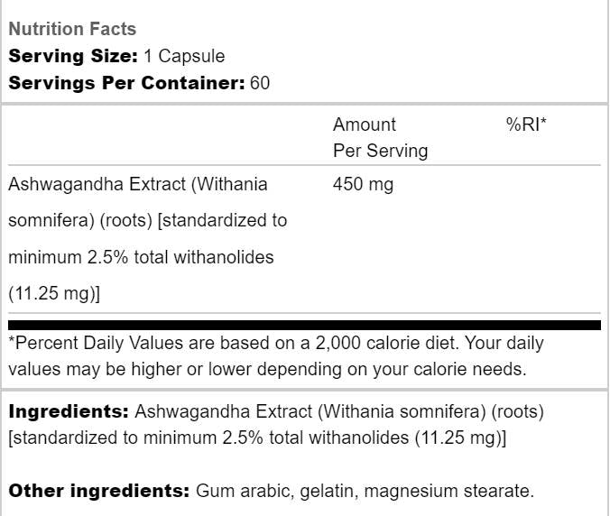 Ashwagandha ekstrakt 450 mg - 60 kapsula