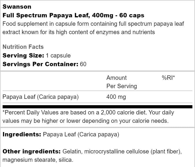 Puni spektar papaja list 400 mg 60 kapsula
