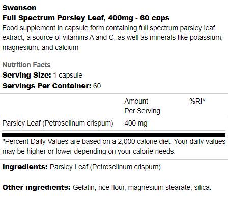 Puni spektar peršin list 400 mg 60 kapsula