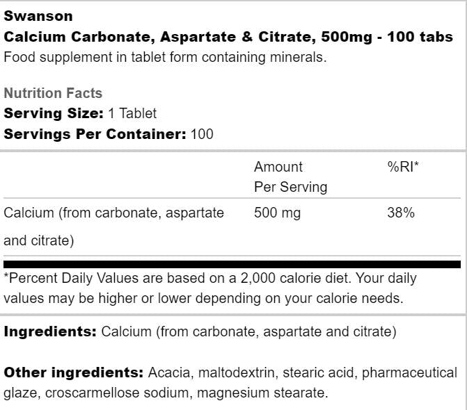 Kalcijev kompleks 500 mg | Karbonat, aspartat i citrat 100 tableta