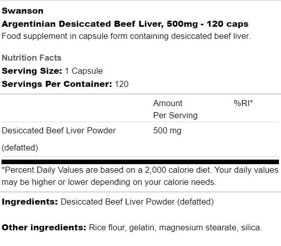 Argentinska sušena goveđa jetra 500 mg 120 kapsula