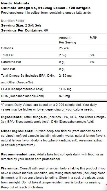 Ultimate omega 2x 2150 mg - 60 softgels