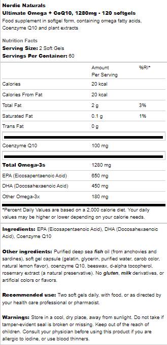 Ultimate omega 1280 mg + CoQ10 - 120 gel kapsula