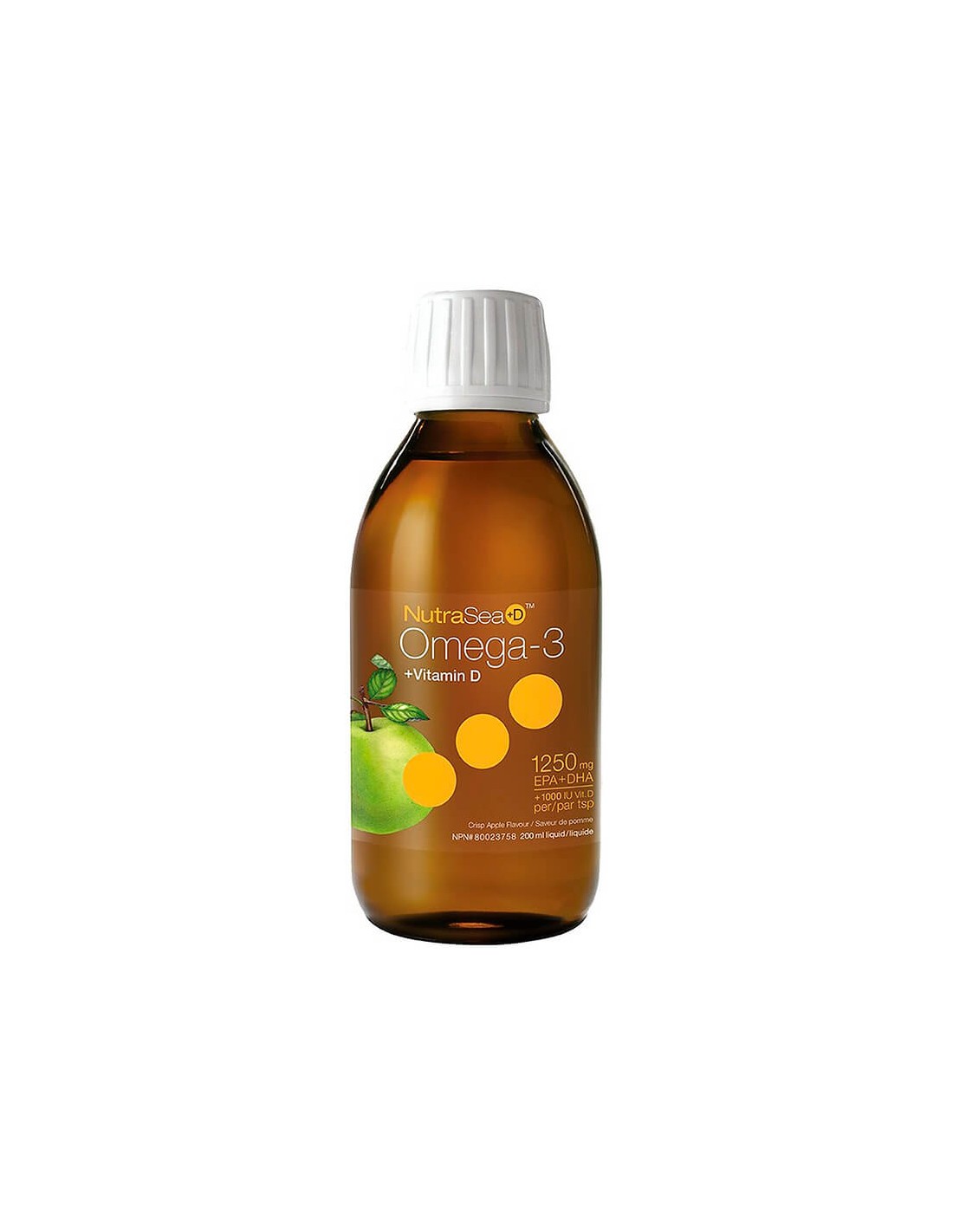 Omega-3 1250 mg + Vitamin D3 1000 IU - NutraSea+ D™ - Lako probavljiva tekuća formula, 200 ml, okus zelene jabuke