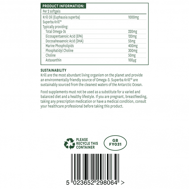 Omega 3 ulje iz antarktičkog krila (Antarctic Krill Oil Superba) 500mg 60 mekih kapsula NaturesAid