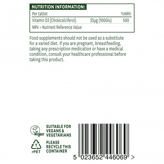 Vitamin D3 (Vitamin D3) 1000iu 60 veganskih tableta NaturesAid