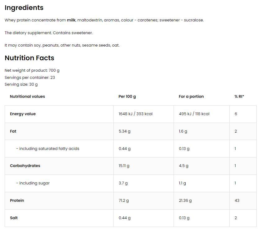 Whey Protein | 100% koncentrat proteina sirutke - 700 grama