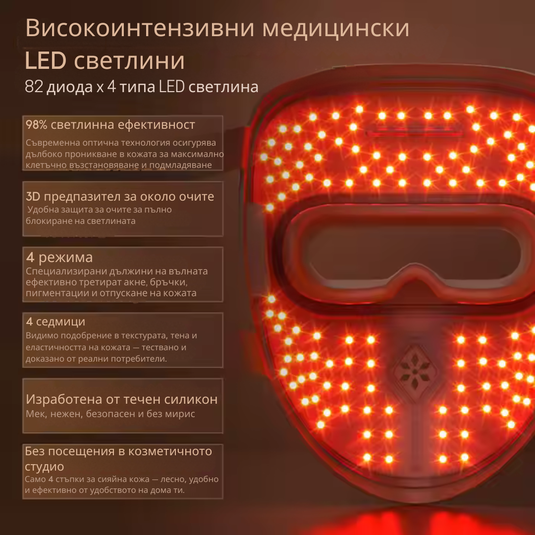 4D LED maska ​​za lice s fotonskom terapijom - 82 LED x 4 vrste svjetla