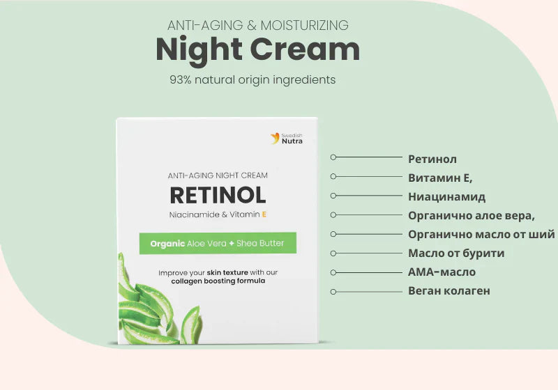 Noćna krema s retinolom, hijaluronom i kolagenom 50 ml <tc>Swedish Nutra</tc>