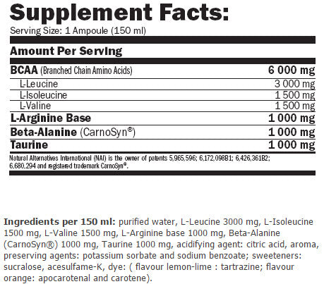 BCAA Megafuel 6000/150ml./12 amp. - 1800 kg