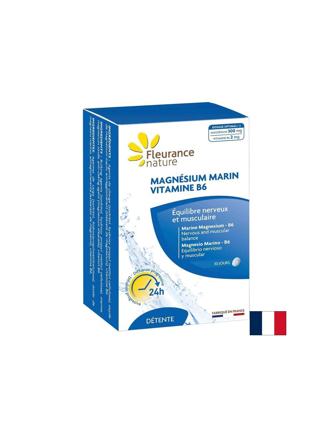 Za stres, umor, grčeve u mišićima - Morski magnezij + vitamin B6, 60 tableta Fleurance Nature