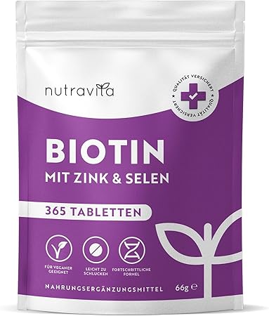 Tablete biotina + selena + cinka za kožu, kosu i nokte – 365 veganskih tableta za 1 godinu <tc>Nutravita</tc>