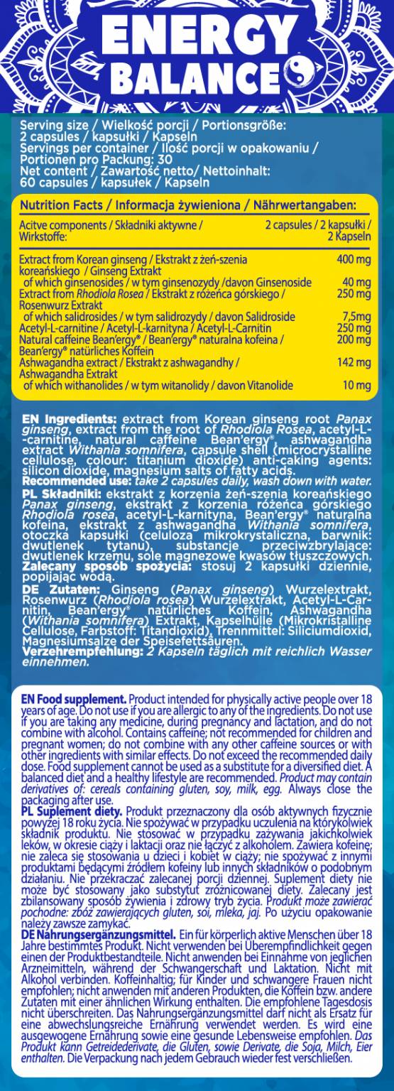 Energetska ravnoteža | Prirodni kofein + adaptogeni - 60 kapsula