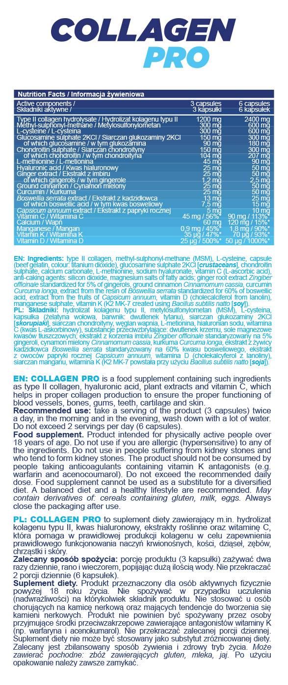 Collagen Pro CAPS | s glukozaminom, hondroitinom, hijaluronskim, boswellia - 180 kapsula