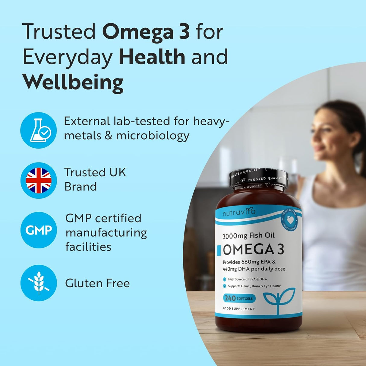 Omega 3 2000 mg /EPA 660 mg, DHA 440 mg/ Čisto riblje ulje /240 kapsula, 120 doza/ <tc>Nutravita</tc>