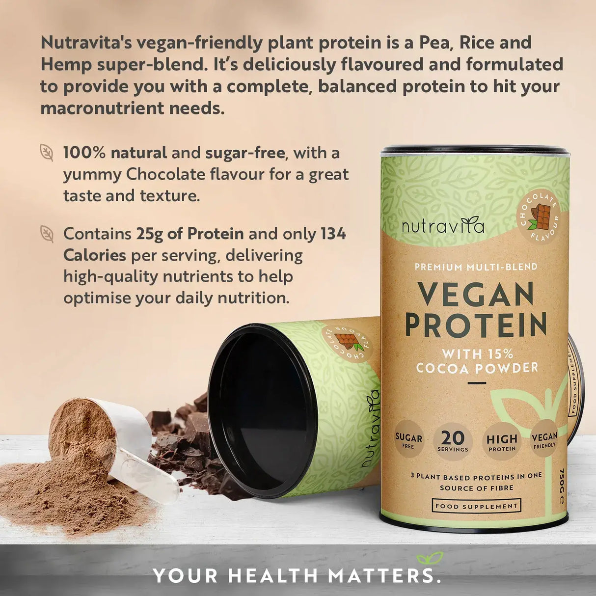 Veganski proteini + enzimi - 750 g (čokolada) <tc>Nutravita</tc>