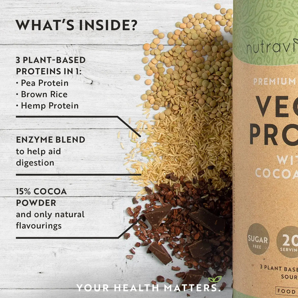 Veganski proteini + enzimi - 750 g (čokolada) <tc>Nutravita</tc>