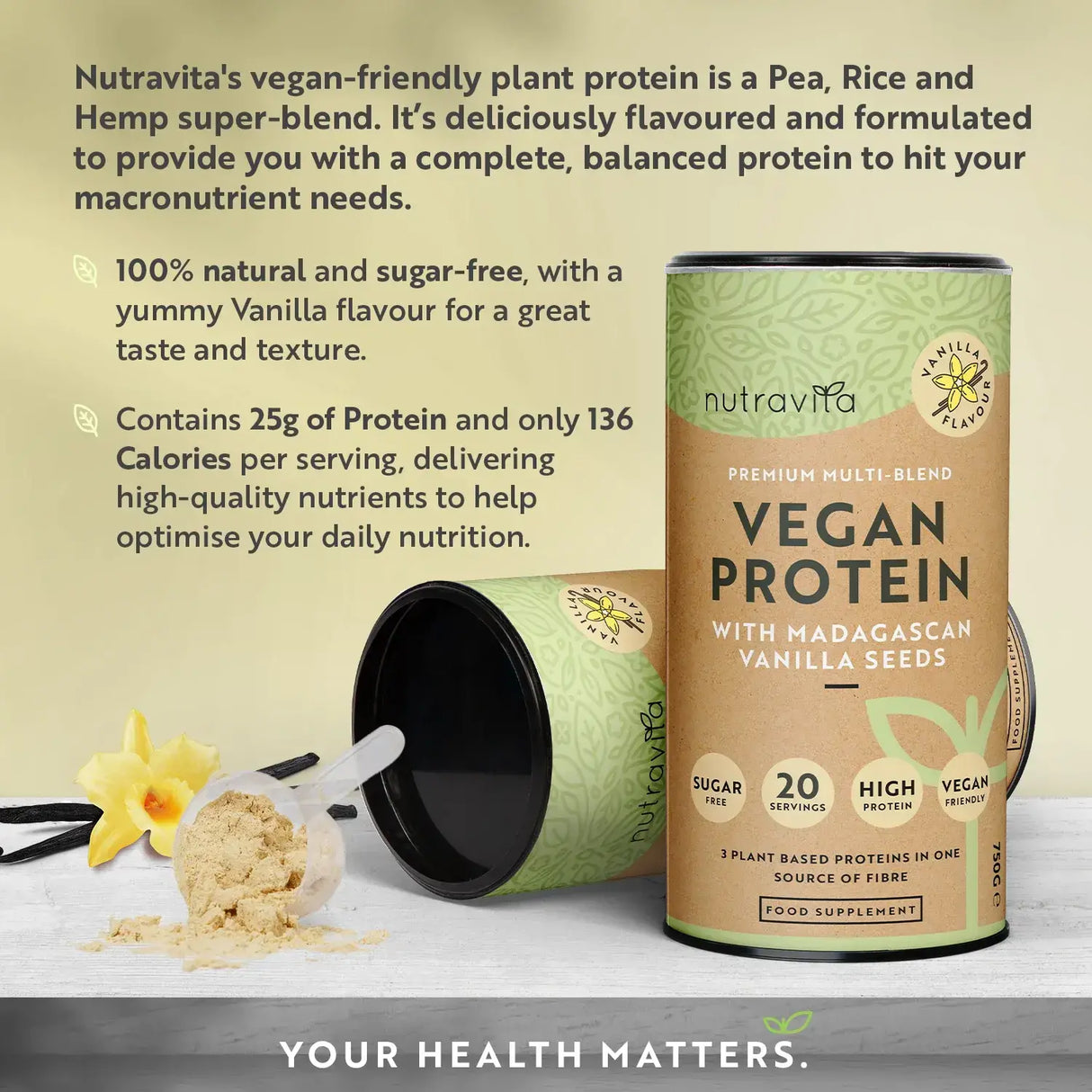 Veganski protein + enzimi - 750 g (vanilija) <tc>Nutravita</tc>