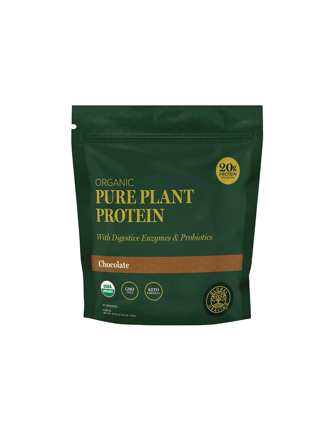 Biljni proteini (od slanutka, graška, bundeve, sashimija, lubenice) s probavnim enzimima i probioticima, 760 g, prah, okus čokolade