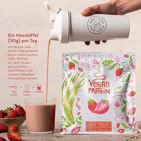Veganski protein u prahu jagoda - 600 g izrađena u Njemačkoj - Alpha Foods