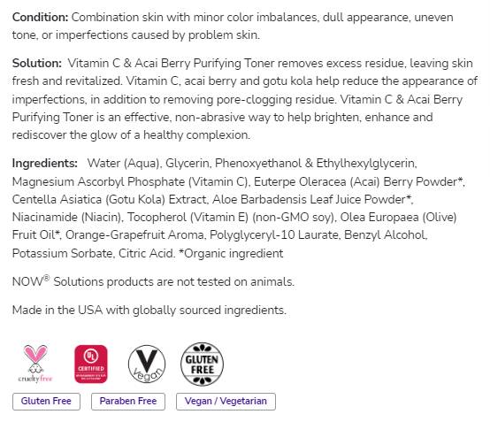 Vitamin C & ACAI BERRY Pročišćenje tonera | Paraben Free - 237 ml