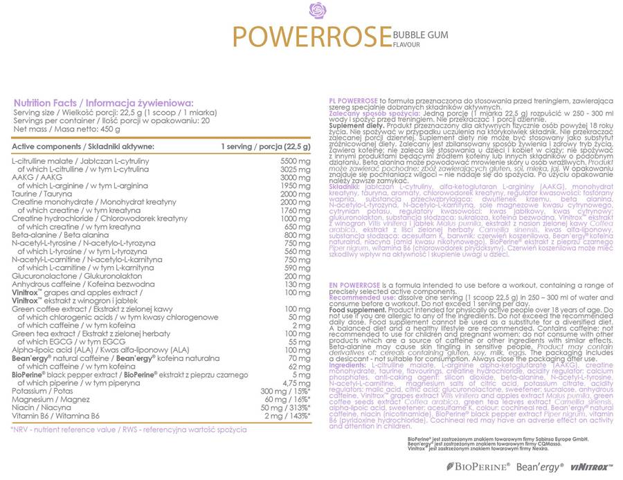 AllDeynn | PowerRose Pre-Workout - 450 grama