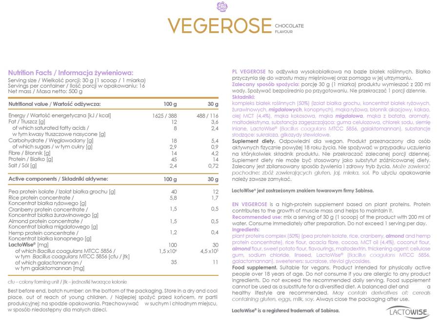 AllDeynn | VegeRose - 5 veganskih proteina s MCT-om & Probiotici - 500 grama