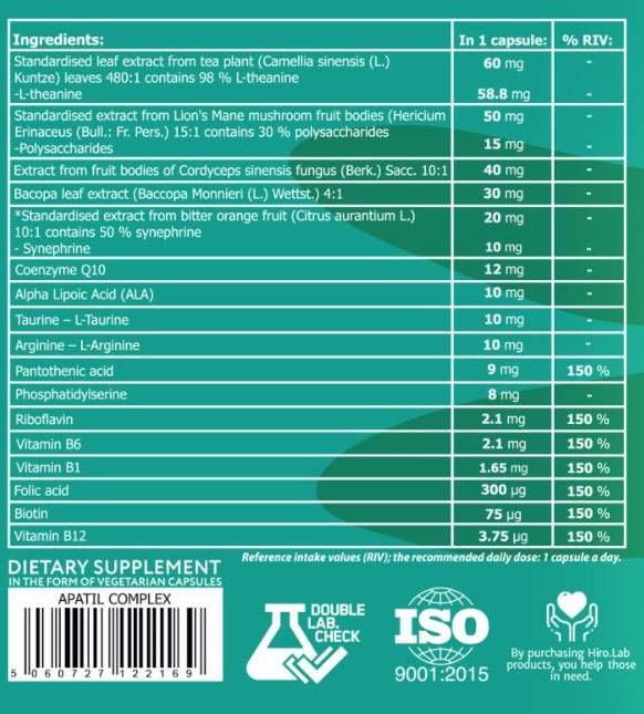 Apatil kompleks | s L-teaninom, Lavlja griva & Bacopa - 30 kapsula