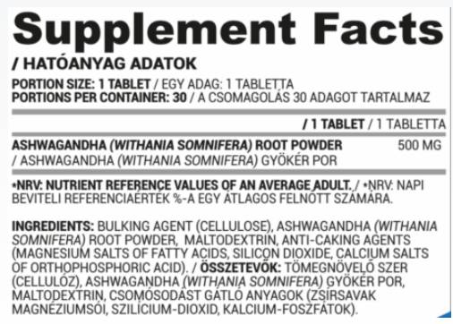 Ashwagandha 500 mg - 30 tableta
