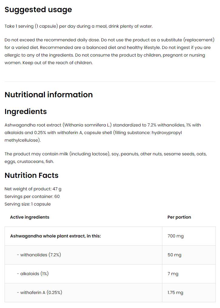 Ashwagandha 700 mg/Vege 60 kapsula
