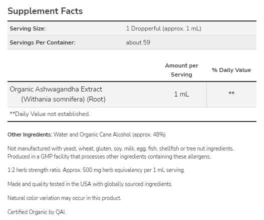 Tekući ekstrakt Ashwagandhe | Certified Organic - 59 ml