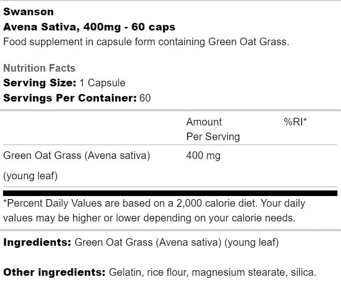 Avena Sativa 400 mg 60 kapsula