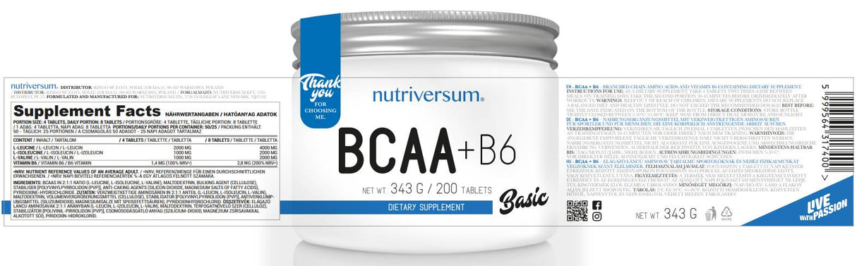 BCAA + B6 tablete - 200 tableta