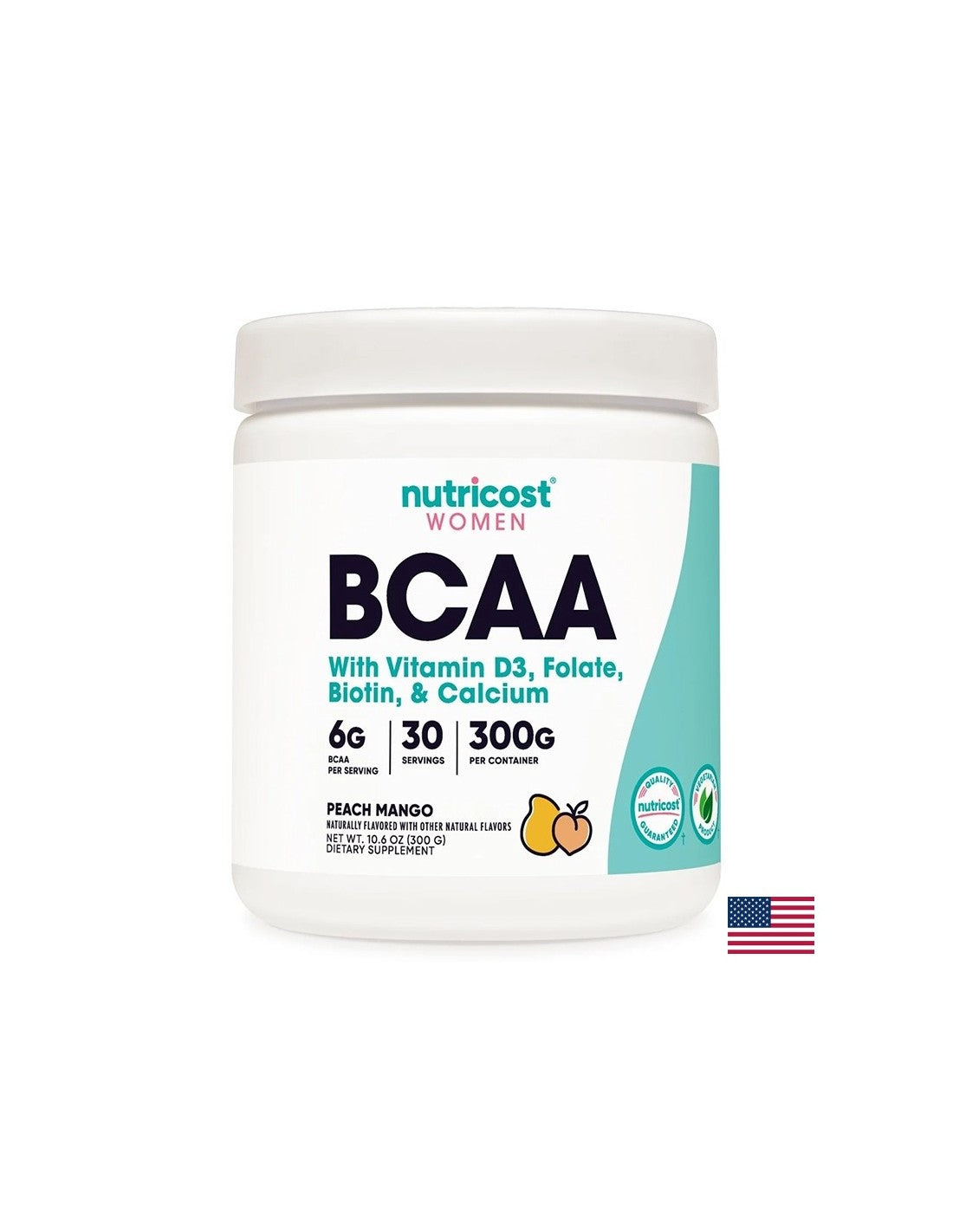Aminokiseline razgranatog lanca BCAA + vitamin D3, folna kiselina, biotin, kalcij (za žene), 300 g praha s okusom manga