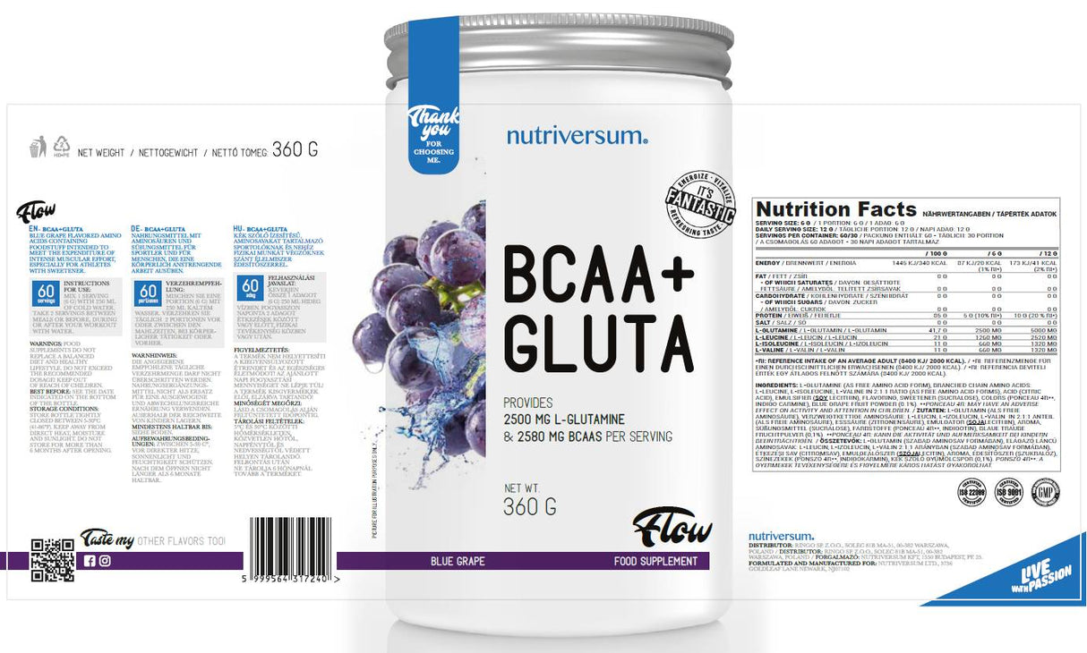 BCAA + gluta u prahu | Protok - 360 grama