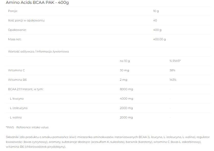 BCAA PAK 2:1:1 Instant - 400 grama
