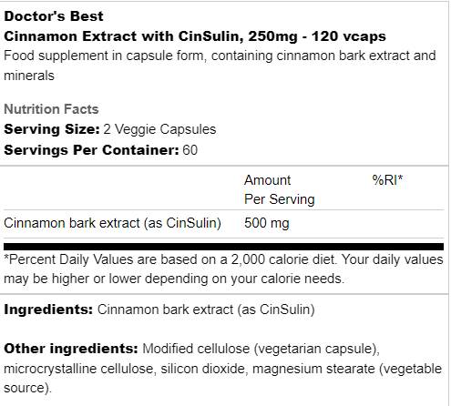 NAJBOLJI ekstrakt cimeta s CinSulinom 250 mg - 120 kapsula