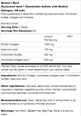 NAJBOLJA hijaluronska kiselina + hondroitin sulfat/s kolagenom BioCell - 60 tableta