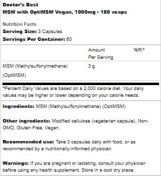 NAJBOLJI veganski MSM 1000 mg | S OptiMSM - 180 kapsula