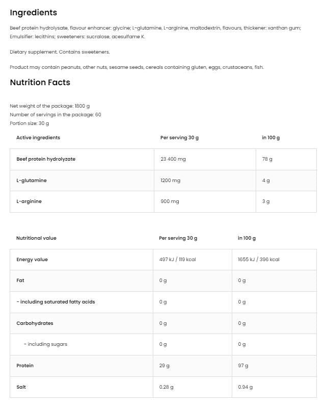 Goveđi protein | Najkvalitetniji hidrolizat goveđih proteina - 1800 grama