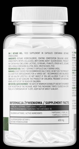Betain HCl 650 mg 90 kapsula