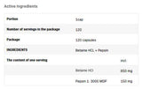 Betain Hcl 650 mg + Pepsin - 120 kapsula